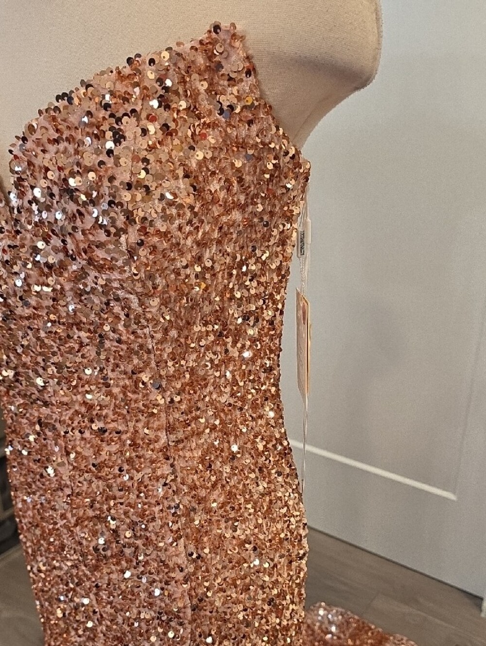 Portia and Scarlett Rose Gold Sequin Strapless Mermaid Gown size 12 New with tag - Picture 7 of 14
